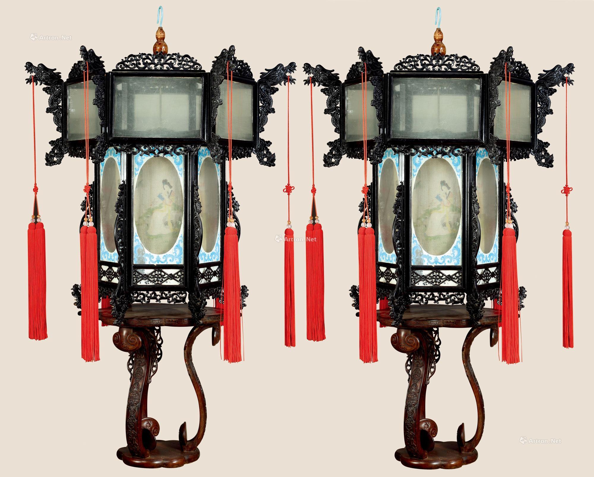 【民國 雕龍紋宮燈 (二件)】拍賣品_圖片_價格_鑒賞_.